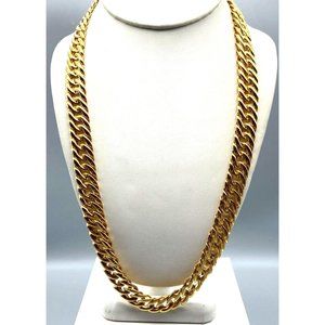 Vintage Napier Cuban Double Link Chain Necklace, Rich Retro Gold Tone Chunky